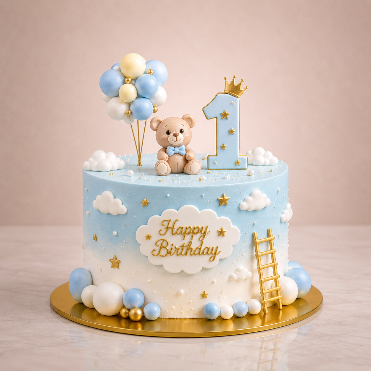 Elegant birthday cake with floral piping