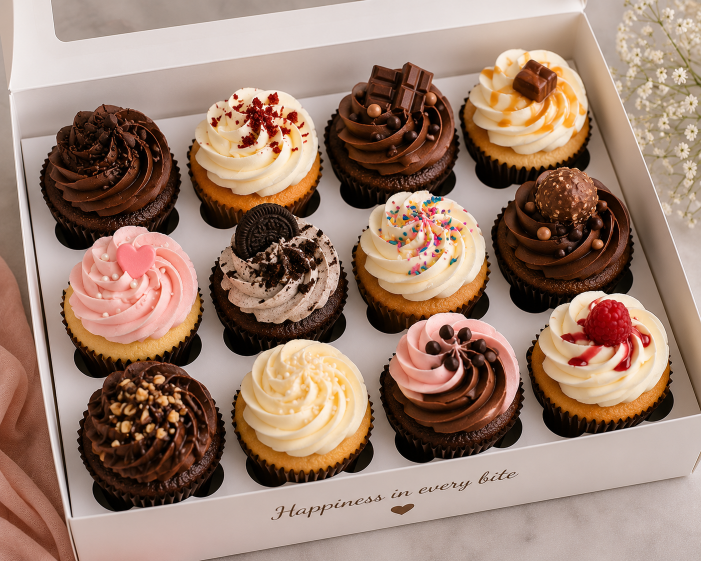 Assorted frosted cupcakes with sprinkles