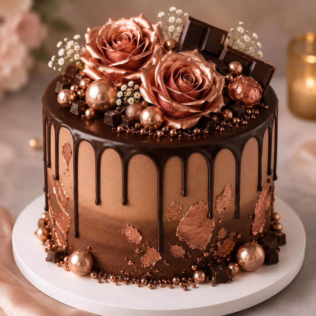 Rose gold drip celebration cake