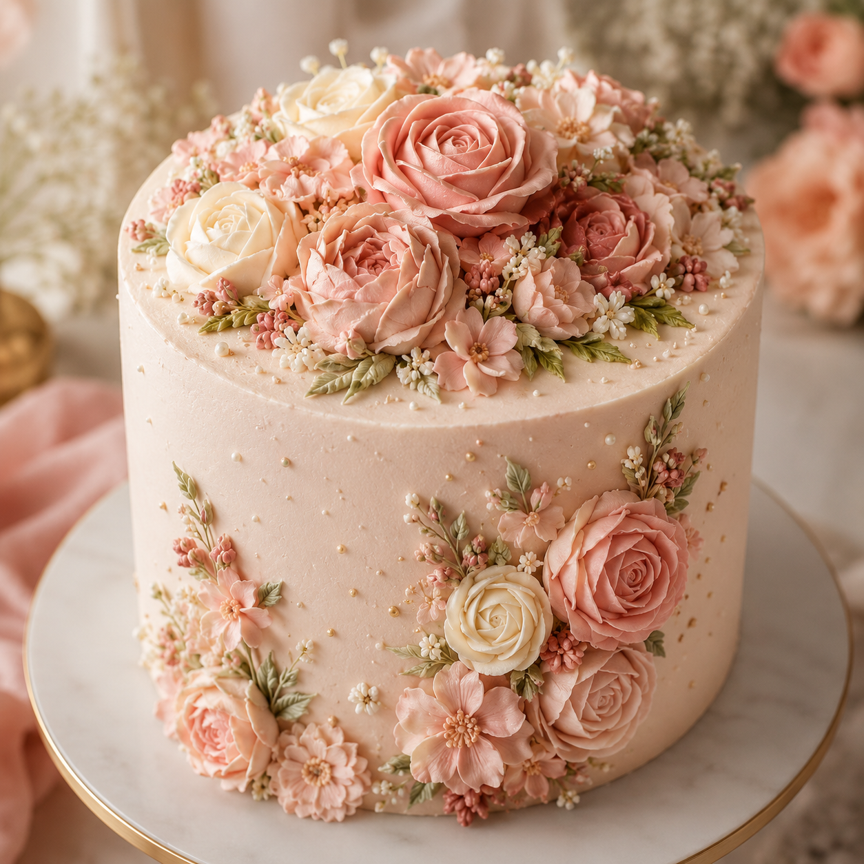 Pastel floral wedding cake tier